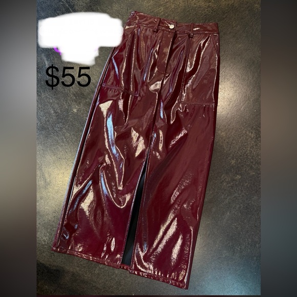 Burgundy Faux Leather Skirt - Picture 3 of 3